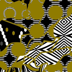  abstract kintsugi mosaic  fabric, wallpaper trend of the season yellow gold white black