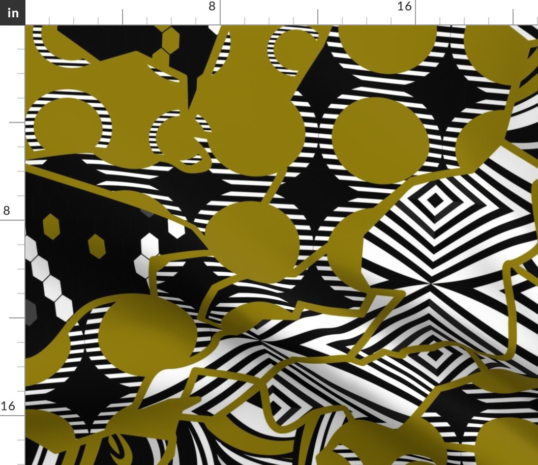  abstract kintsugi mosaic  fabric, wallpaper trend of the season yellow gold white black