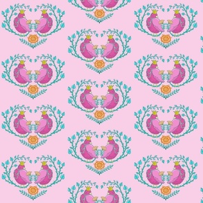 royal birds in a heart of branches | pink | small