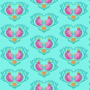 pigeons in a heart of branches | turquoise | small