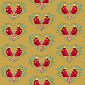 fat red birds in a heart of branches | gold | small