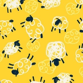 [M] Scribbly Sheep - Yellow: Expressive hand drawn cute animal print