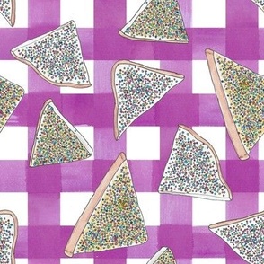 fairy bread on lilac gingham