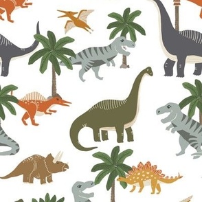 Nursery wallpaper for boys - Colorful Dinosaurs on White
