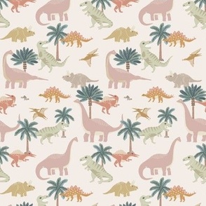 small cute dino fabric Pastel girly Dinosaurs on Barely Pink