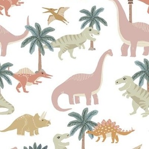 cute dino fabric girly pastel dinosaurs on white