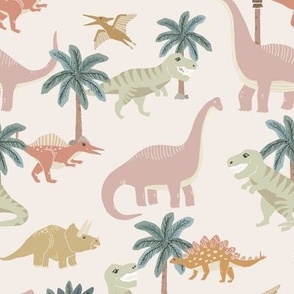 Pastel dinosaurs on barely pink
