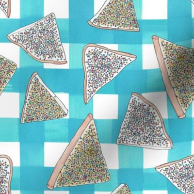 Delicious fairy bread on baby blue gingham