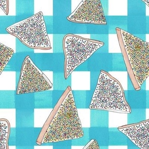 Delicious fairy bread on baby blue gingham