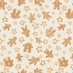 small // Boho Gingerbread Fabric with Christmas Cookies on Cream Gender Neutral