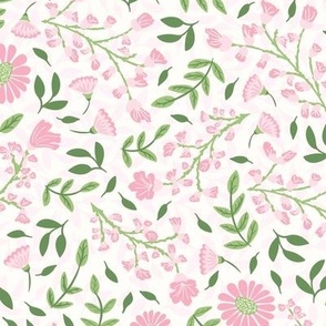 Pink and Sage Green Cottage Garden Floral 12in scale