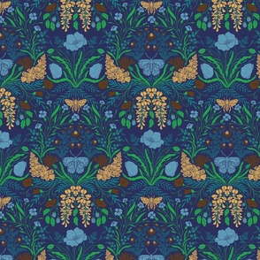 Wildflower Botanical Damask Pattern green, blue and browns