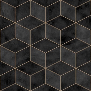 Art deco style black and gold watercolor cubes