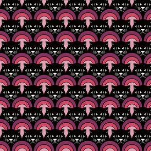 Black Kitty Cat on pink scalloped background