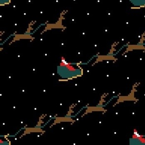 Santa's Sleigh + Reindeers in Flight 8-bit Fair Isle Knit in Black