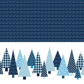 Christmas trees table runner in blue and white