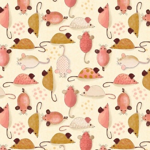 Cat Toy Mice-on yellow linen (large scale)