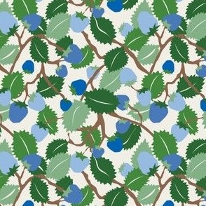 Ditsy Cottagecore Strawberry Patch in Cream + Blue