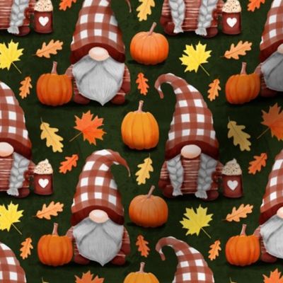 fall gnomes fabric , thanksgiving moos green small scale