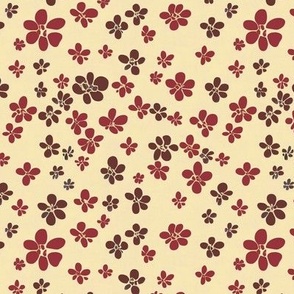 Boho - Abstract - Calico Flowers in Brown and REd Brick on Cream