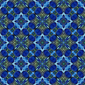 Floral Majolica Tiles in Cobalt Blue and Yellow 