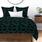 Vintage Swan and Duck Lake Floral in Evergreen + Black