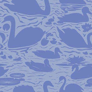 Vintage Swan and Duck Lake Floral in Delft Blue