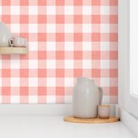 Flamingo Coral- Orange Pink Gingham- Large- 2 Inches- Buffalo Plaid- Vichy Check- Checked- Linen Texture- Nursery Wallpaper- Watermelon- Valentines Day- Baby Girl