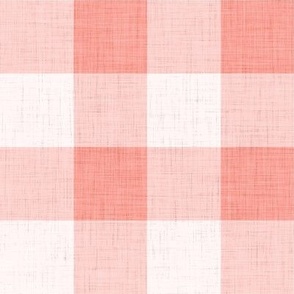 Flamingo Coral- Orange Pink Gingham- Large- 2 Inches- Buffalo Plaid- Vichy Check- Checked- Linen Texture- Nursery Wallpaper- Watermelon- Valentines Day- Baby Girl