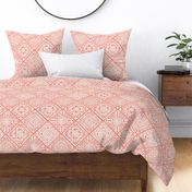 Cozy Granny Squares Diagonal- Flamingo Coral- Pastel Orange- Bohemian Spring- White- Vintage Lace- Boho Crochet - Medium Nursery Wallpaper- Baby Girl