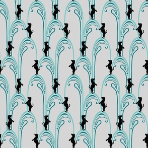 Art Nouveau Playful Pups // Small // Grey and Turquoise // Dancing Dogs