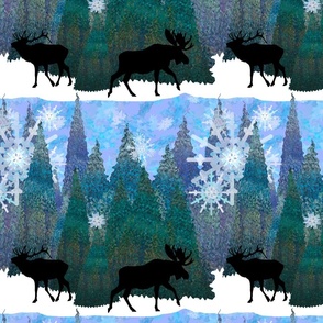 Moose and Elk in Snowy Woods