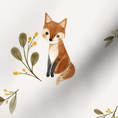 playful fox in the woods - muted orange and forest green - medium scale