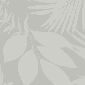 Tropical Monstera And Palm Leaf Pattern In Neutral Greys II