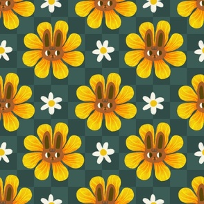Bunny Rabbit Checks with Crazy Daisies on Denim Blue for 2023