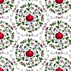 Pomegranate. Mandala of steams, leaves and buds.