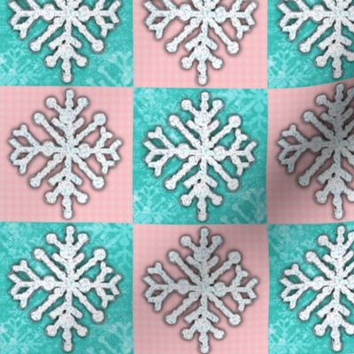 Checkered Rose-Teal Snowflake 6x6