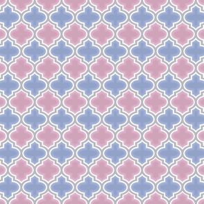 Openwork lattice in Arabic style. Shades of pink and light blue.