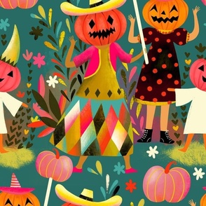 happy pumpkin trick or treat halloween // teal // medium