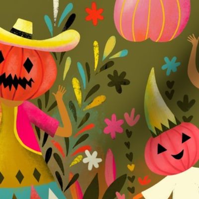 happy pumpkin trick or treat halloween // green // medium