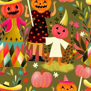 happy pumpkin trick or treat halloween // green // medium