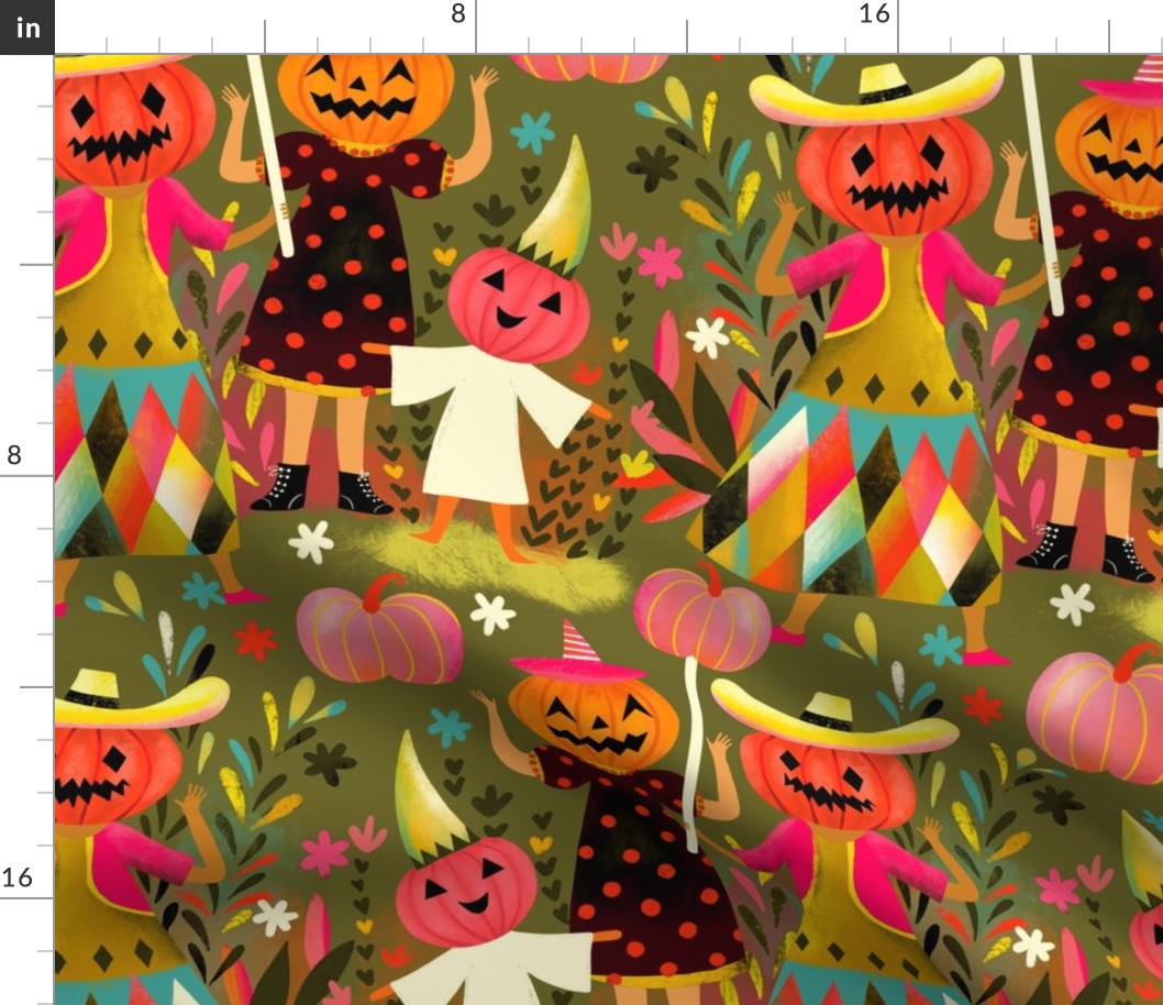 happy pumpkin trick or treat halloween // green // medium