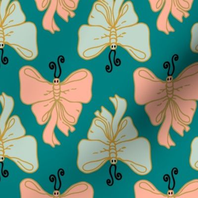 Bowtie Butterfly on teal (L) 