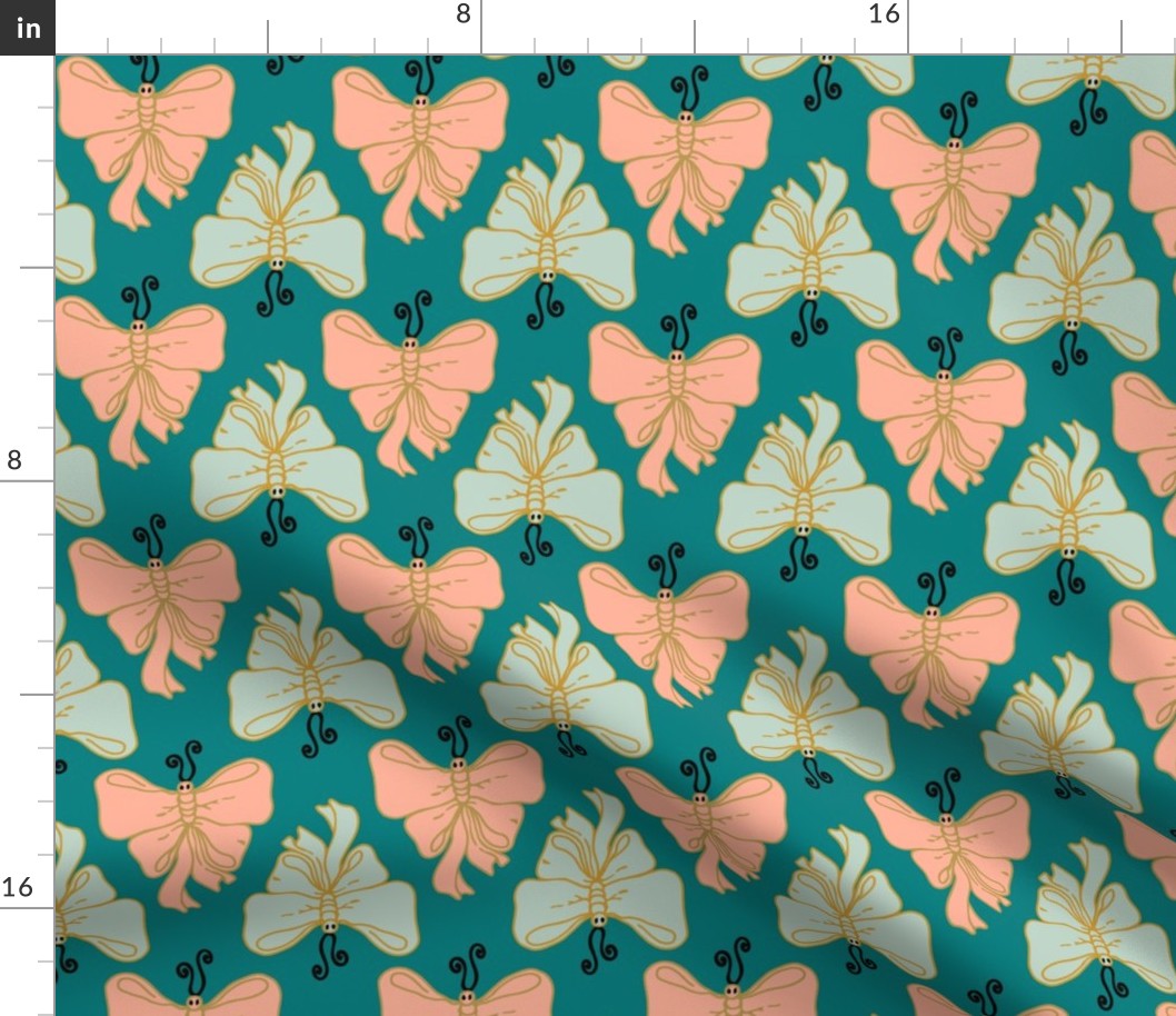 Bowtie Butterfly on teal (L) 