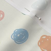 Bright mulircolored Spotty scribbles on cream, children room fabric, nursery fabric, kids clothes fabric