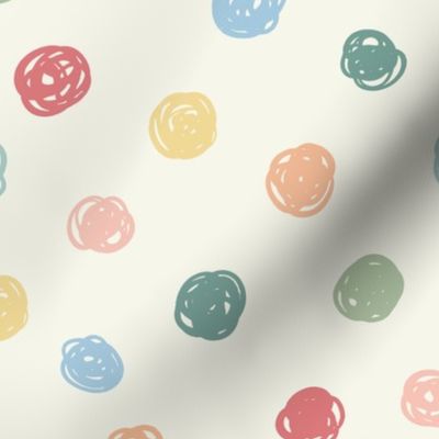 Bright mulircolored Spotty scribbles on cream, children room fabric, nursery fabric, kids clothes fabric