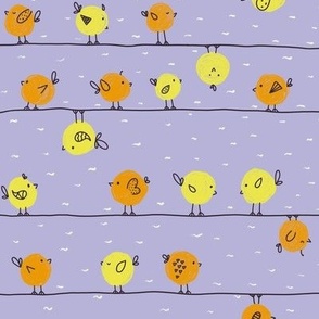 Polka Dots Little Birds on a Wire Doodle | Orange, Yellow and Purple