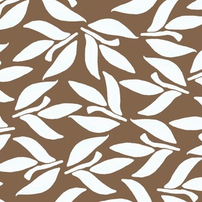 Laurel sprig, White leaves on brown background