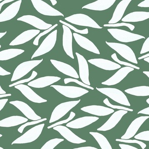 Laurel sprig, White leaves on a dark green background