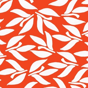 Laurel sprig, White leaves on a red background